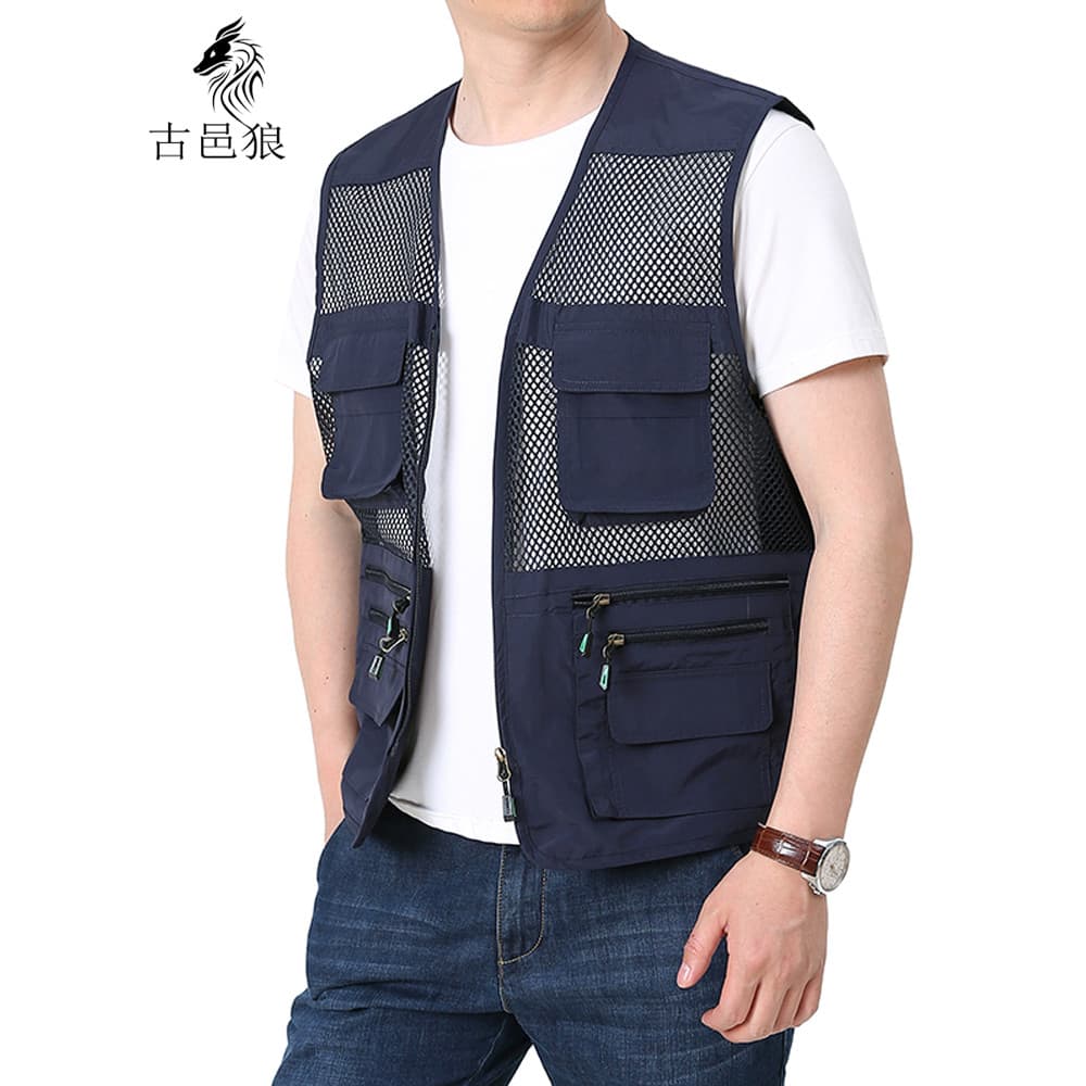 Verão Workwear colete masculino ao ar livre malha colete Casual jaqueta fina Multi-bolso colete pesca montanhismo roupas