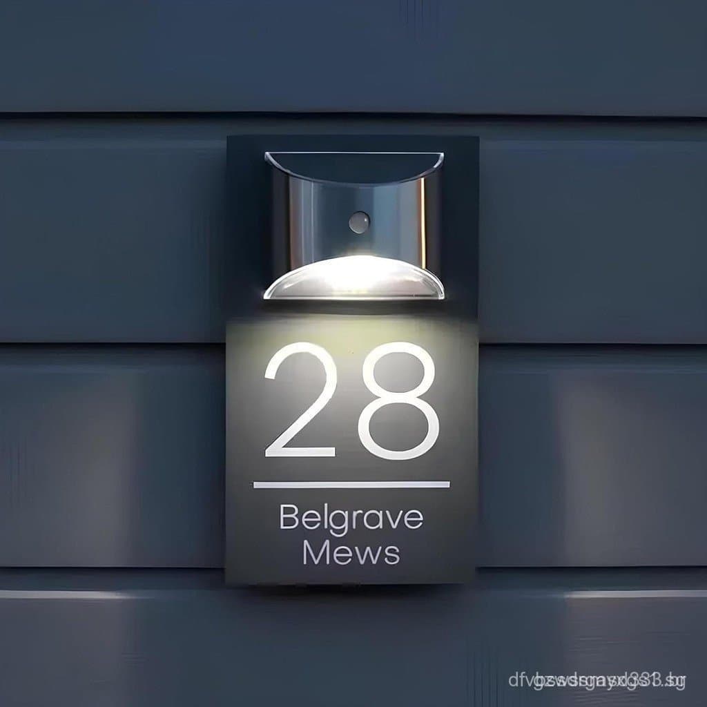 Número de casa moderno e personalizável BeNsil, número de casa externo personalizável movido a energia solar, modelo HNL