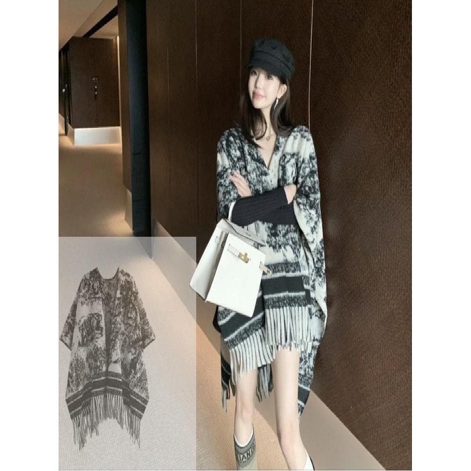 Pintura a tinta dupla face xale exterior jogo feminino outono inverno Retro High-End quente manto cachecol grande manto