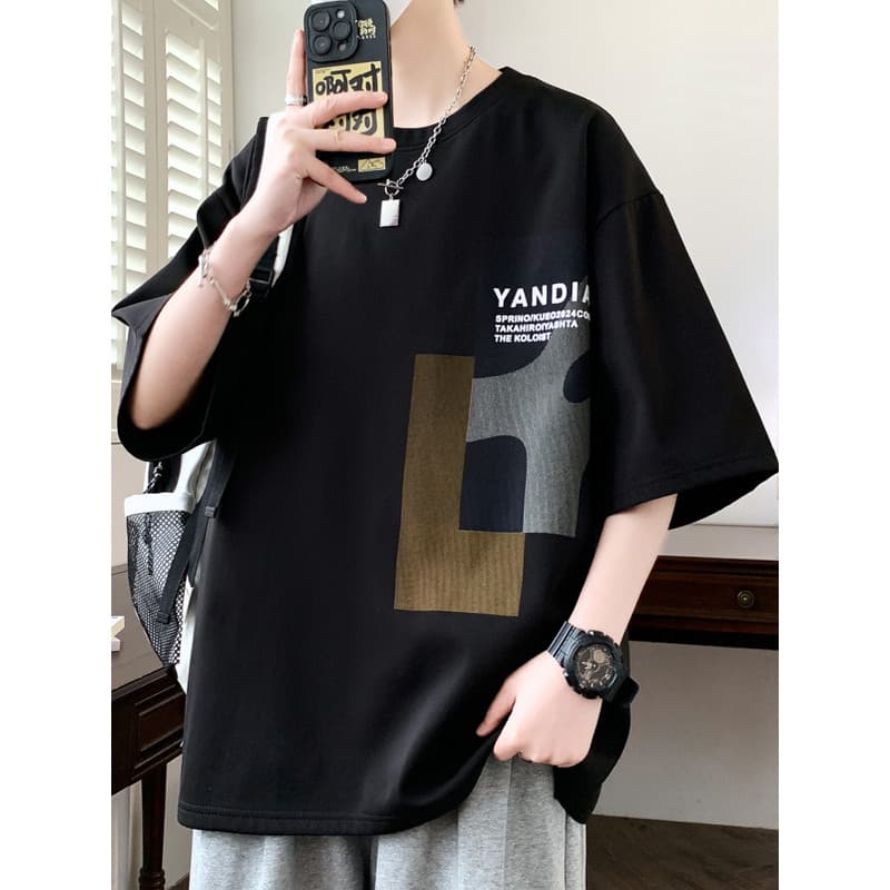 Camiseta de manga curta masculina verão americano solto meia manga seda gelo mais gordura plus Size três pontos bonito