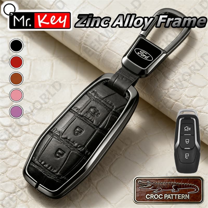 [Mr.Key] Capa De Chave Com Padrão De Crocodilo Ford Para Fusion F-150 Explorer Edge Mustang Mondeo Kuka 13-18