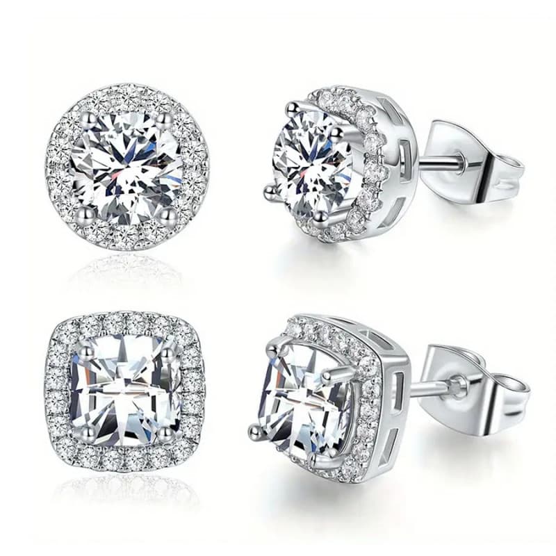 Conjunto de 2 pares de brincos banhados a ouro 18K para homens e mulheres. Características VVS - brincos de pedras preci