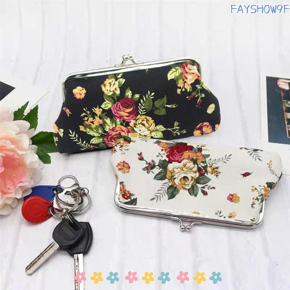 Porta-Cartões De Crédito FAYSHOW , Bolsa De Moedas De Lona Longa Maquiagem Com Estampa Floral Rosa Fecho De Metal Para M