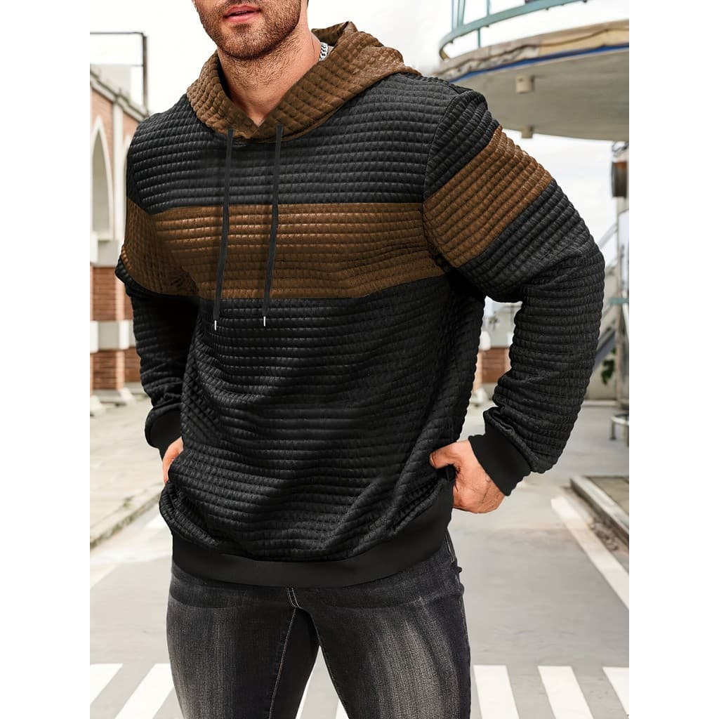 Moletom com Capuz Color Block, Casual e Versátil, Pulôver Masculino, Moletom com Capuz Xadrez, Estilo Esportivo Casual 4