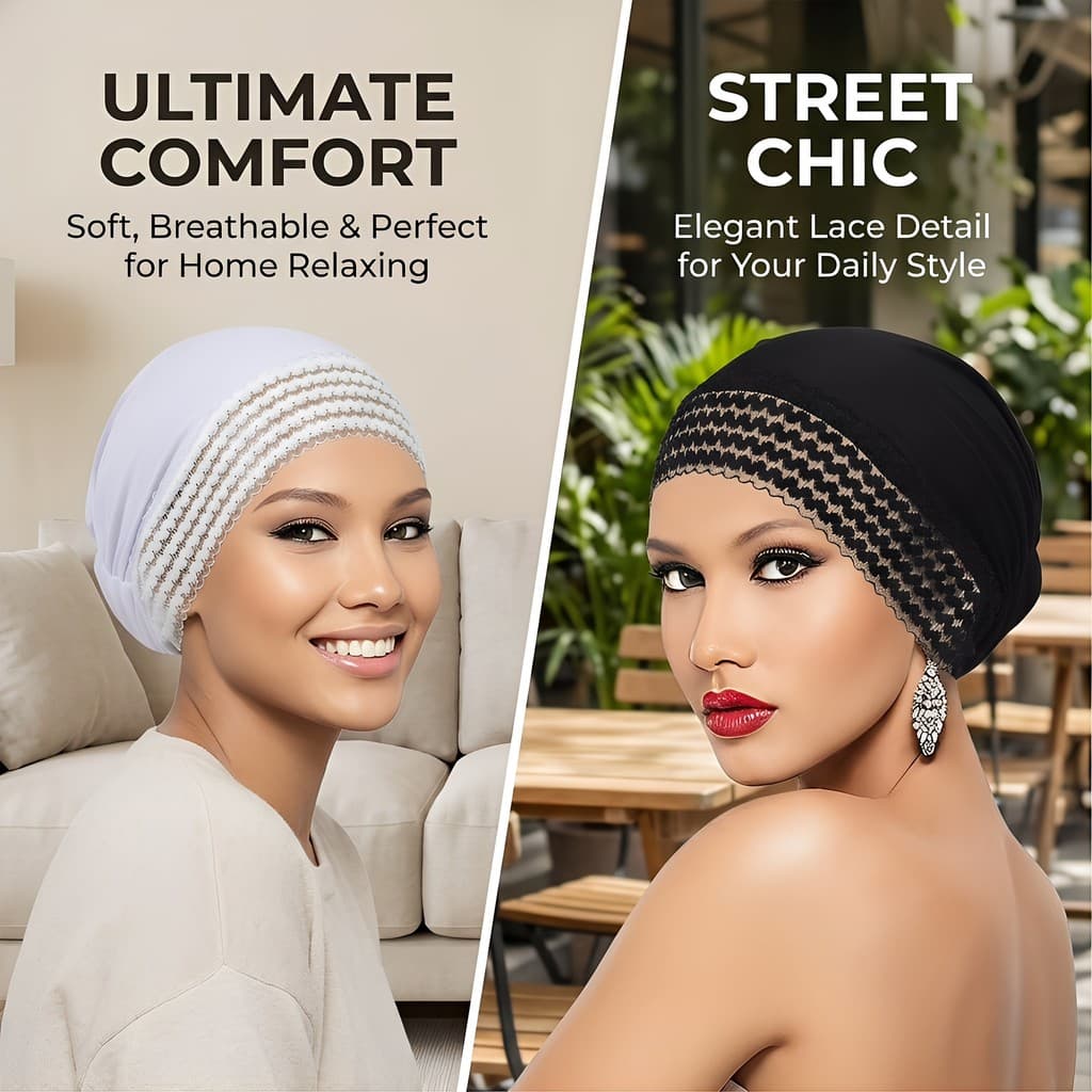 Lenço feminino de cor sólida | AWEGEO Chapéu básico moderno e combinado, acabamento em renda atualizado, chapéu diário C