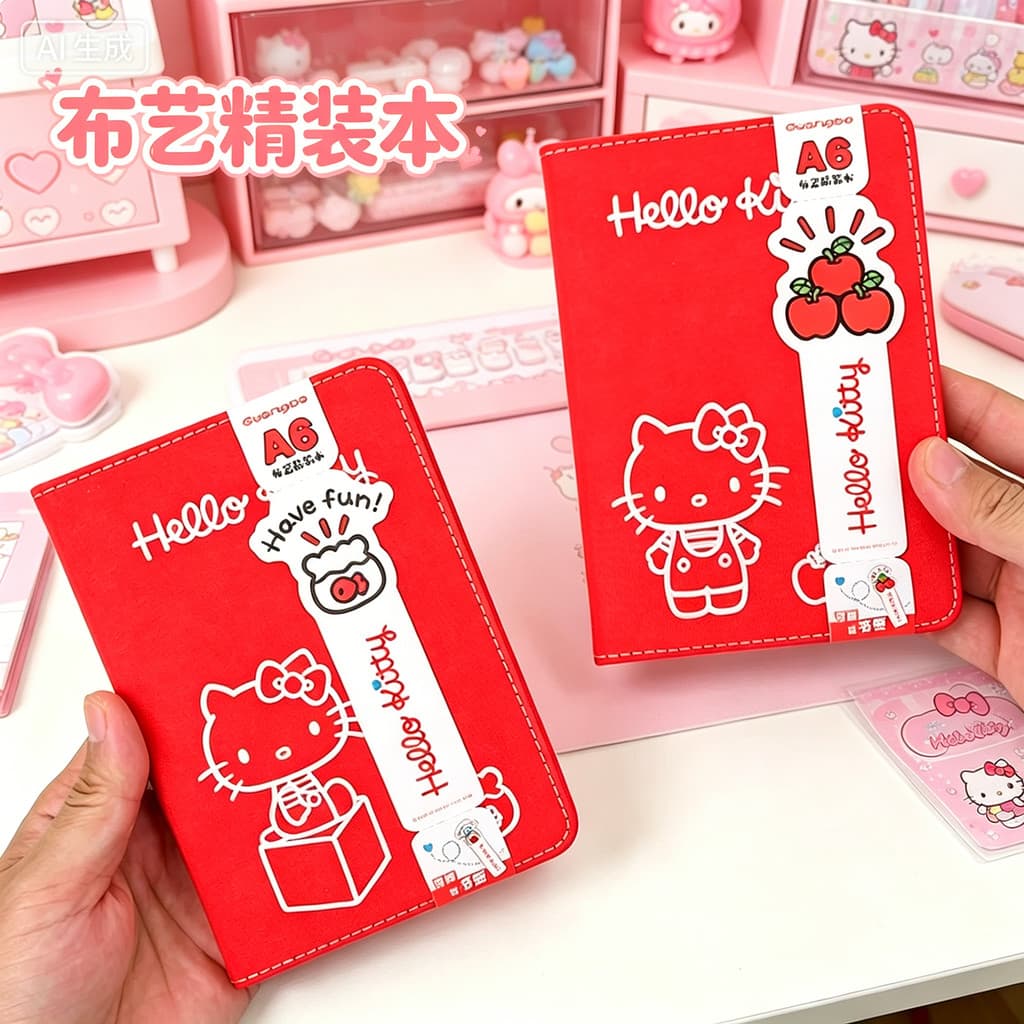 Guangbo HelloKitty Tecido Capa Dura A6 Bonito Desenho Animado Caderno Vermelho Estudante Bloco de Notas de Alta Qualidad