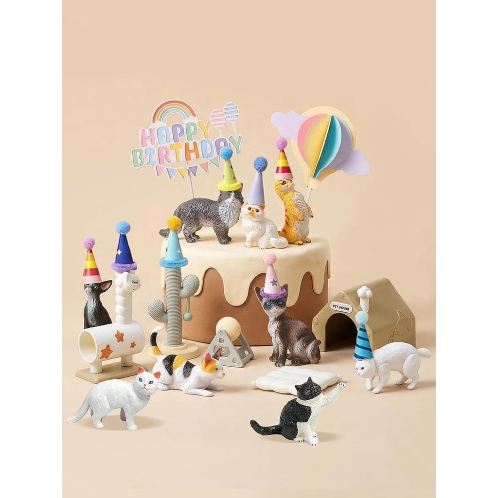 25 Peças de Topos de Bolo de Gato com Figuras de Animais, Mini Chapéus de Festa para Festas com Tema de Animais, Decoraç