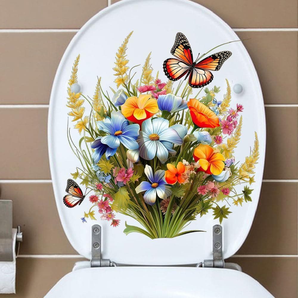 Adesivos para Banheiro, Decoração de Parede com Flores, Plantas Verdes e Borboletas, Adesivos de Vinil para Parede, Ades
