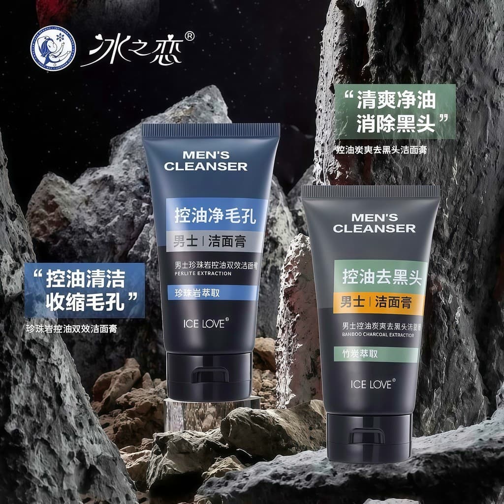 Gelo amor limpador facial masculino refrescante controle de óleo limpador facial limpeza profunda hidratante meninos gen