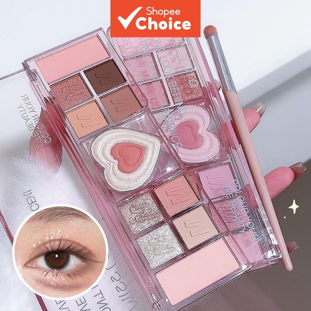 Paleta de Sombras Wise Cara Pink com Blush, Kit de Maquiagem com 10 Tons em Acabamentos Matte & Cintilante, Tons de Rosa