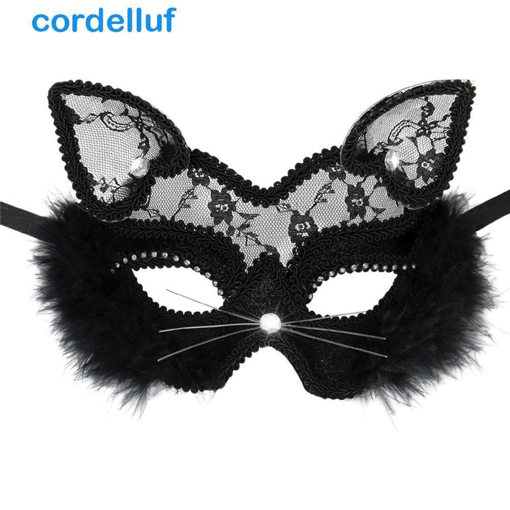 CORDELLUF Máscara Veneziana Meninas Mulheres Halloween Natal Olho De Gato Acessórios De Vestido Extravagante