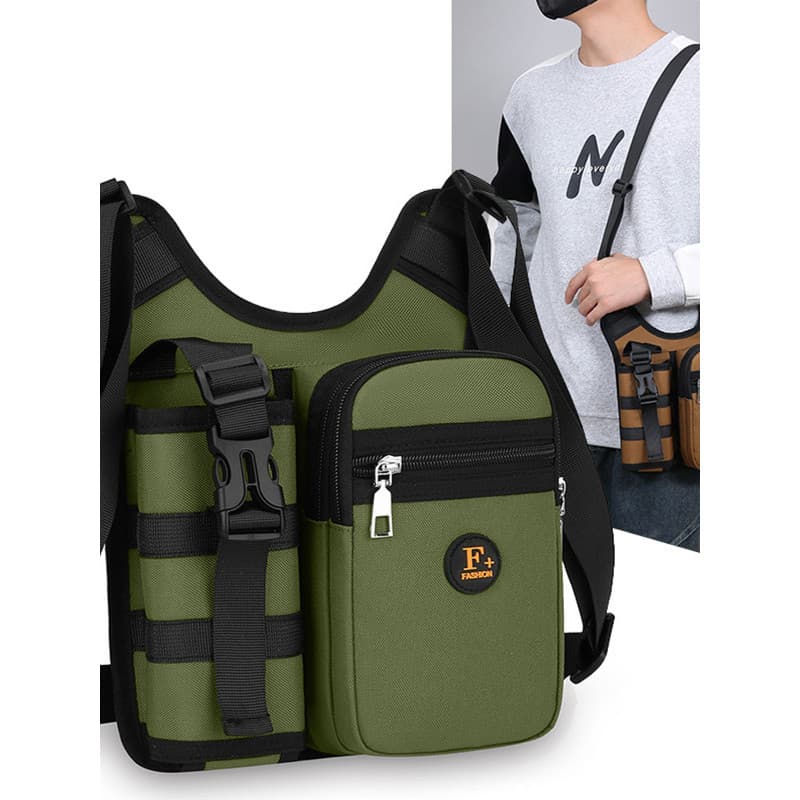 Bolsa de ombro masculina textura multifuncional Multi-bolso mochila copo de água esportes ao ar livre lazer viagem saco