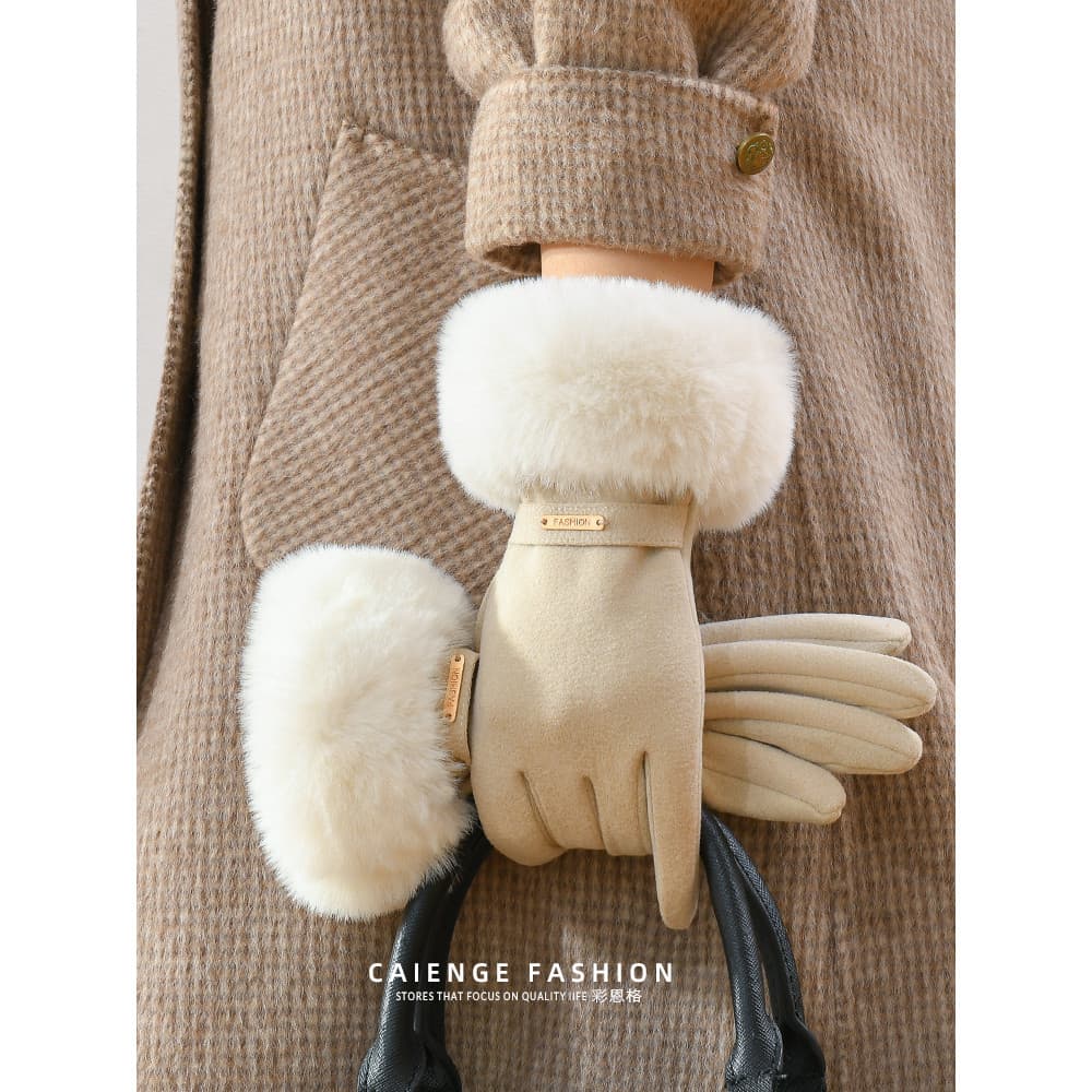 Luvas de veludo alemãs femininas outono inverno 2024 novo estilo Off-White engrossado quente à prova de vento à prova de