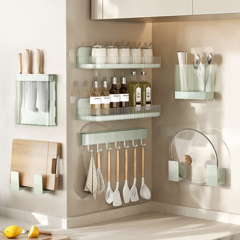 Prateleira de cozinha sem perfuração, montada na parede, rack de armazenamento multifuncional, suprimentos para temperos
