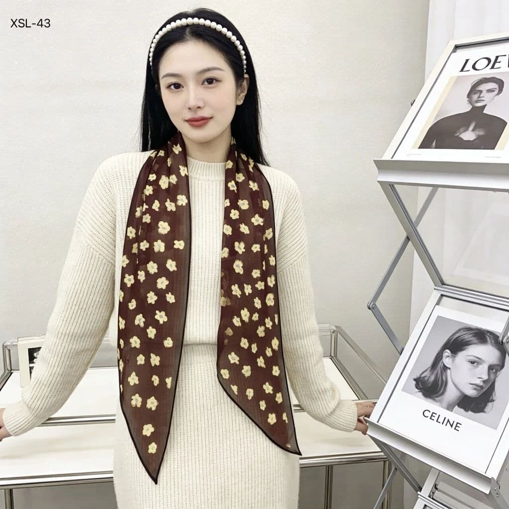 Primavera verão novo estilo Floral longo listrado gaze feminino estilo fino pescoço proteção cachecol Retro fita decorat