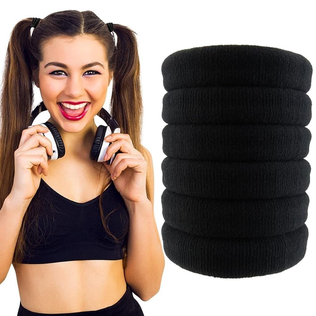 Elásticos de Cabelo Styla para Cabelos Grossos - Pacote com 6 Elásticos de Cabelo Pretos Sem Costura para Cabelos Pesado