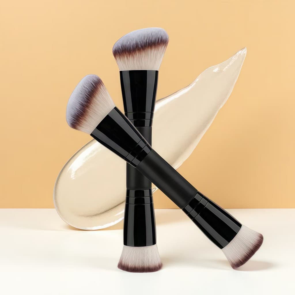 Pincel Duplo RioLumi | Cerdas Macias | Base, Blush, Contorno e Pó | Portátil e Multifuncional