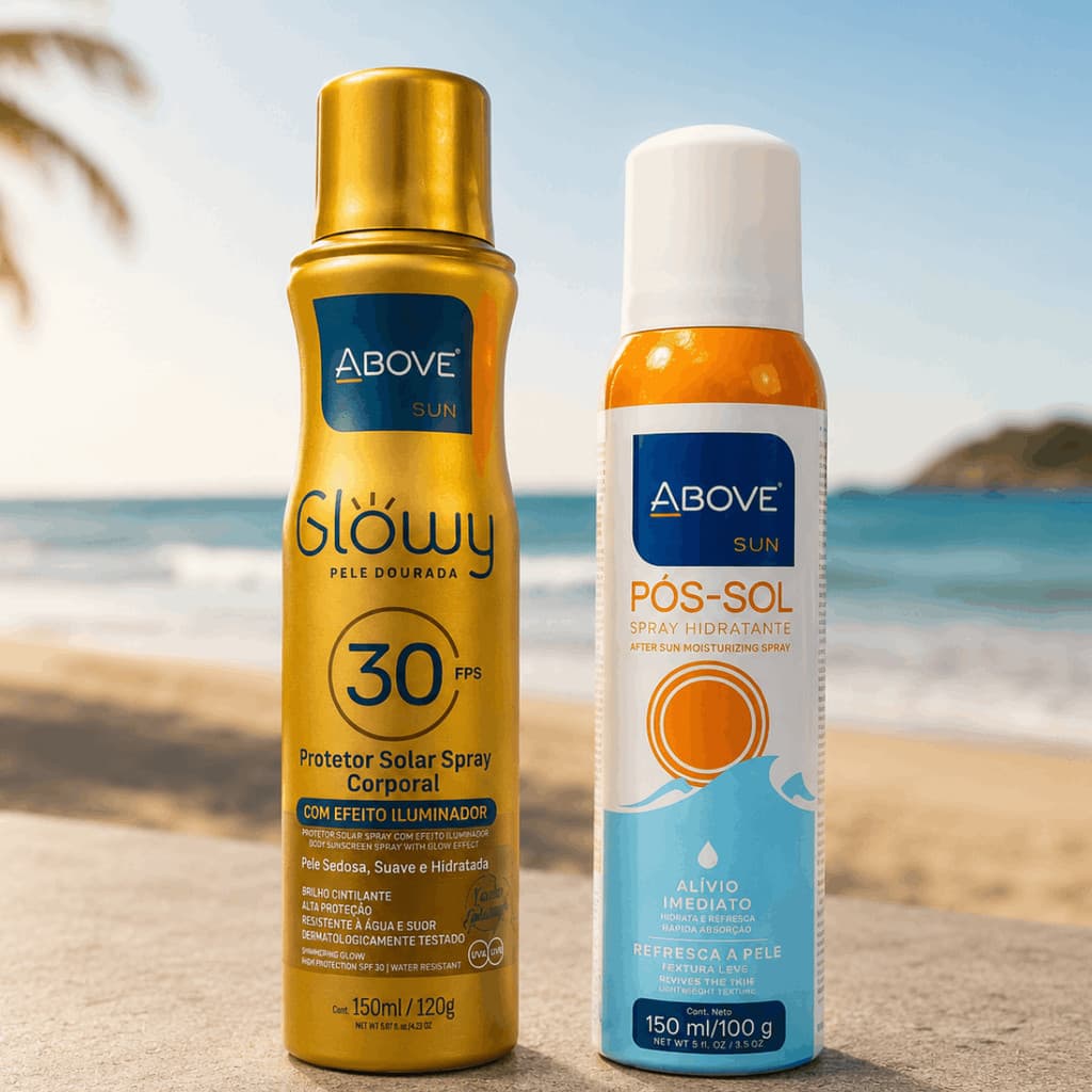 Kit Protetor Solar Aerossol Efeito Iluminador  Above Sun + Pós Sol