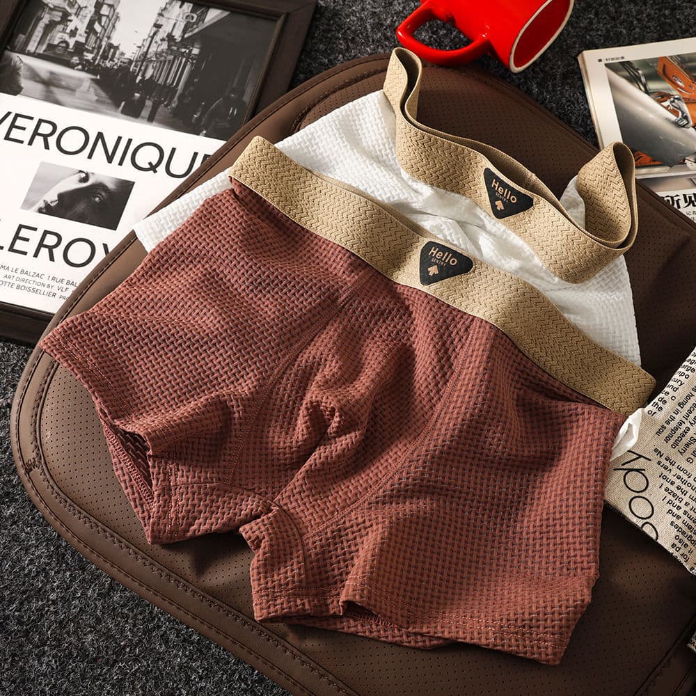 Moda confortável náilon gelo seda roupa interior masculina elegante elemento de malha respirável boxer macio boxer cintu