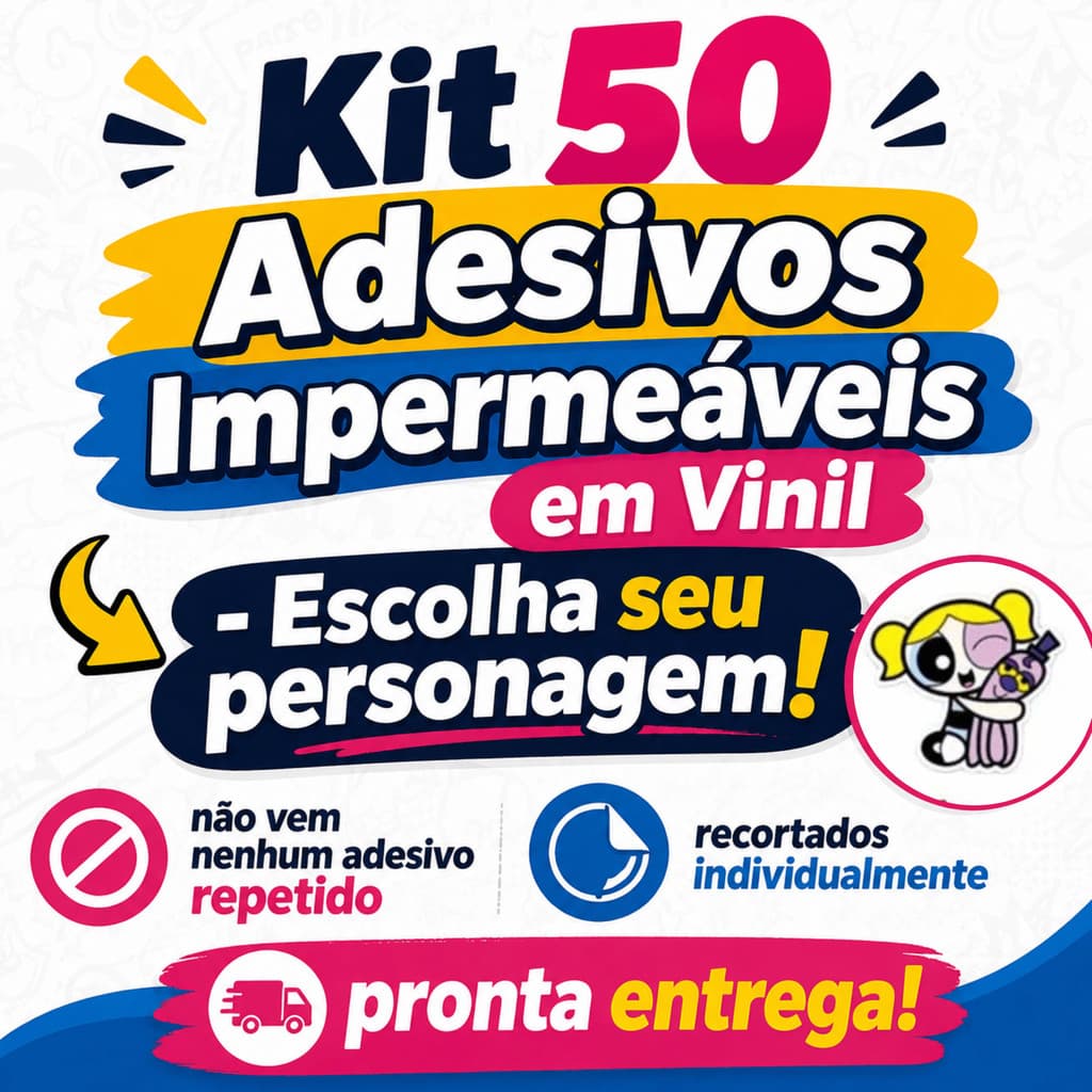 Kit 50 Adesivos Vinil Premium Impermeável Escolha Seu Personagem