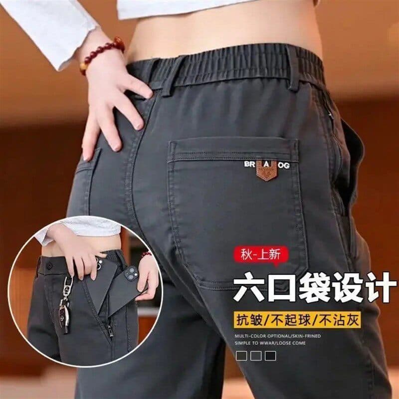 Ela Laide qualidade calças masculinas início da primavera novo estilo calças casuais verão seis bolsos calças de seda ge