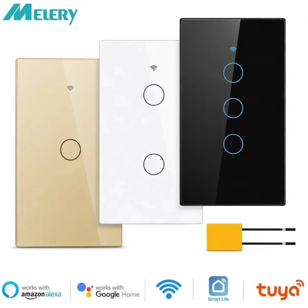 Melery Tuya WiFi Switch Casa Inteligente Interruptor Luz Eua 1/2/3 Remoto Por Alexa Dot Google Inteira Sem Interruptores