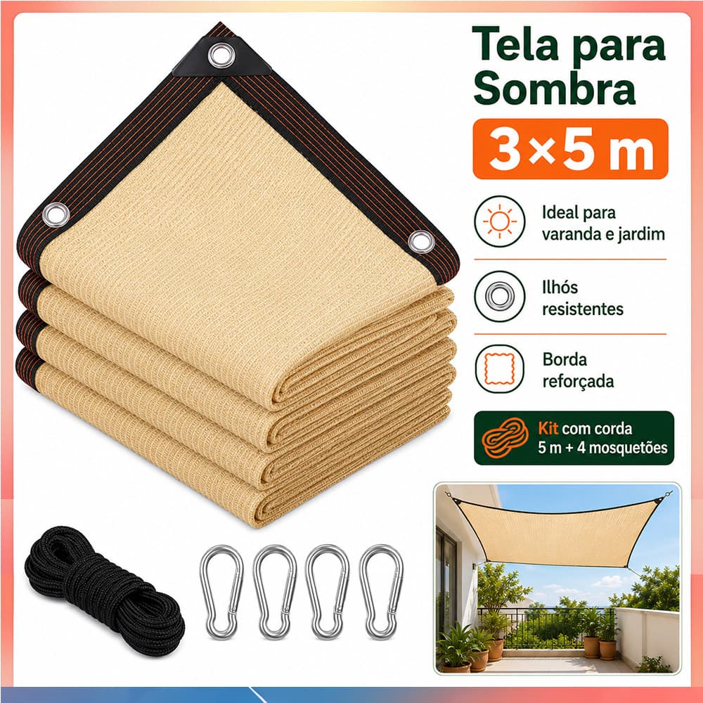 Rede de sombra bege 3x5m para acampamento ao ar livre, uso em piquenique
