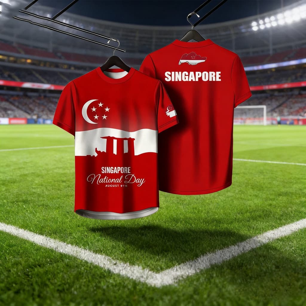 Camiseta Do Dia Nacional De Cingapura Totalmente Sublimada Respirável Secagem Rápida Mangas Curtas