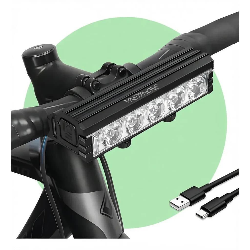 Farol 5 Leds Lanterna Bicicleta Alumínio Barra Bike Led Potente Recarregável Usb Luz Forte 22.000 Lumens Marca Vnetphone