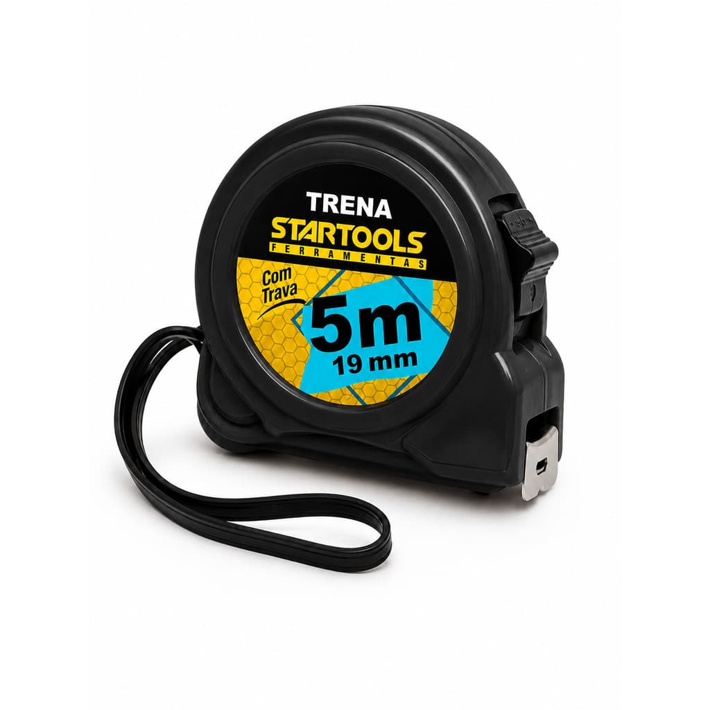 Trena 5 Metros com Trava Startools 19mm Fita de Aço Preto Medição Profissional com Clipe e Alça