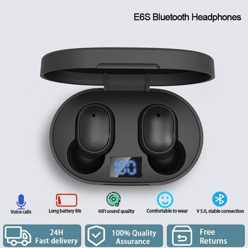 E6S Fones De Ouvido TWS Sem Fio 9D Som Estéreo Display LED À Prova Dwaterproof Água Redução Ruído Smartphones Esporte Mú
