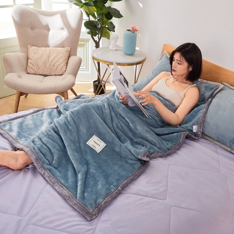 Cobertor dupla camada de lã de leite para escritório, cobertor para cochilo de inverno, colcha de lã Coral, cobertor de