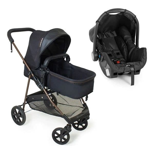 Carrinho De Bebê + Bb Conforto Napoli Travel System Preto Cobre Galzerano Individual Conforto