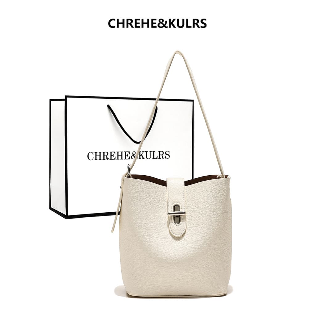 CHREHE & KULRS Bolsa balde com padrão de lichia feminina 2026 novo estilo bolsa mensageiro de ombro de alta qualidade
