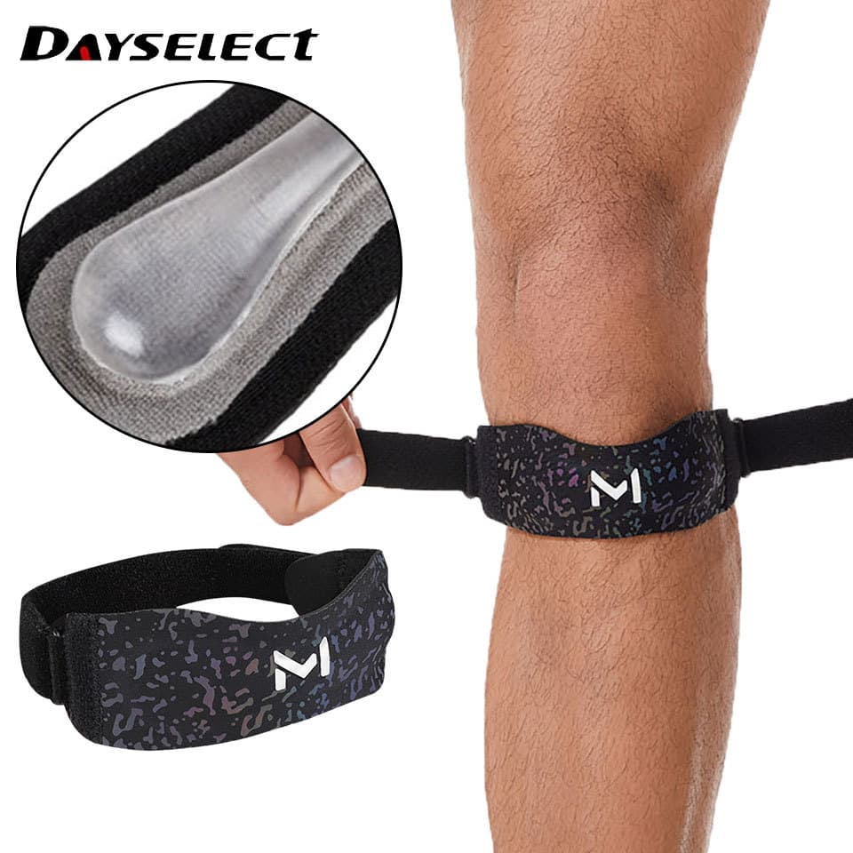 DAYSELECT Sport Silicone Fino Patela Banda Ajustável Absorção De Choque Basquete Correndo Joelheira