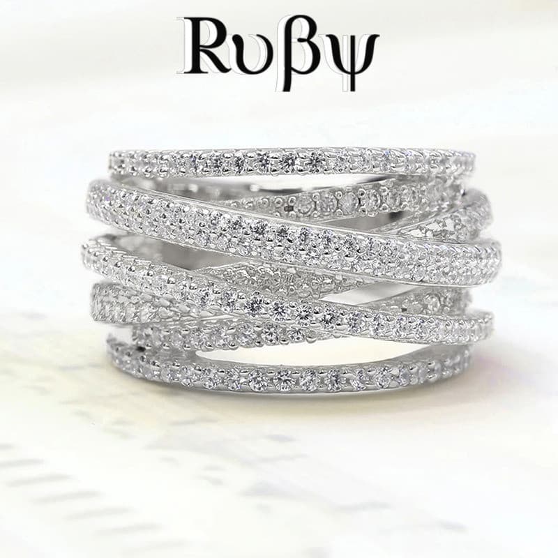 Ruby * linha novo estilo na moda Multi-camada cruz anel feminino Micro-incrustado zircão presente de noivado estilo moda