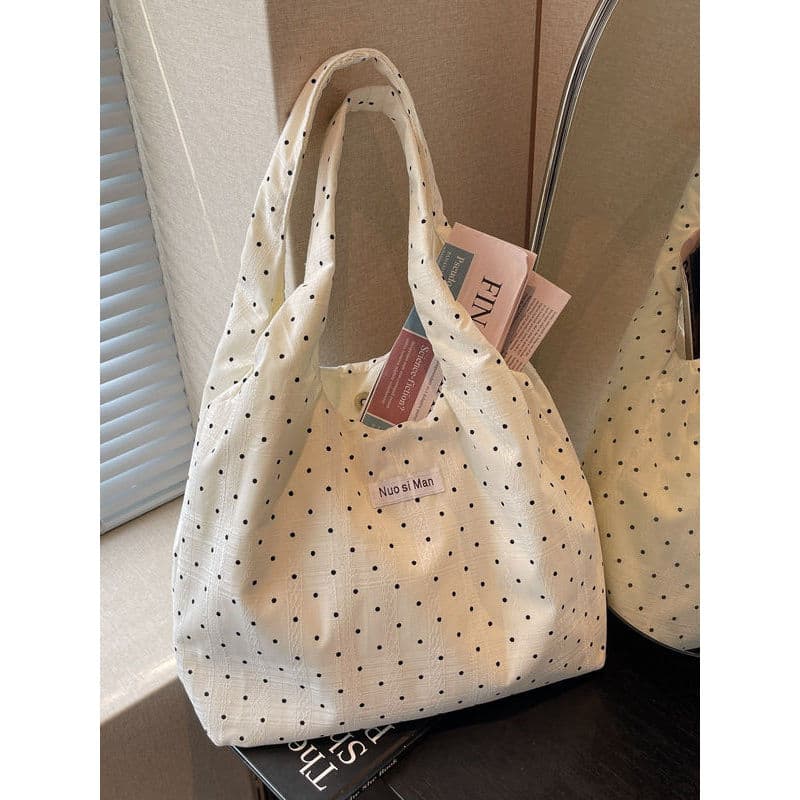 Bolsa de ombro de lona de bolinhas francesas feminina 2026 novo estilo verão moda grande capacidade sacola Commuter laze