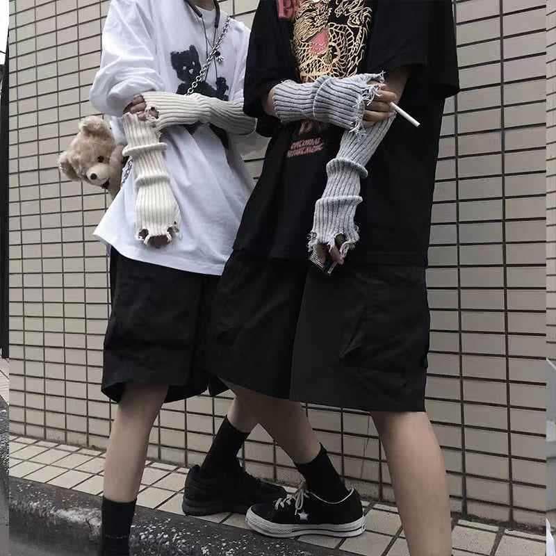 Preto estilo Punk único mangas de malha inverno braço proteção mangas moda estudantes manter quente proteção contra frio