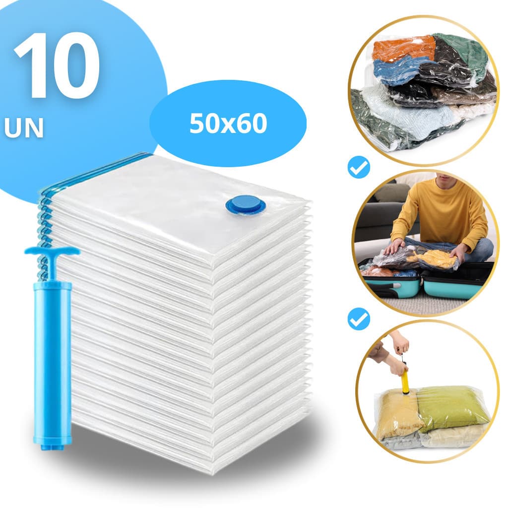Kit 5/10 Saco A Vácuo 50x60 COM ou SEM Bomba Organização Para Roupas Viagem Aproveite