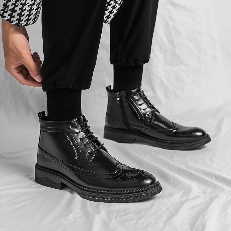 Sapatos de couro de alta qualidade masculino preto interior aumentando terno botas de couro britânico botas curtas negóc