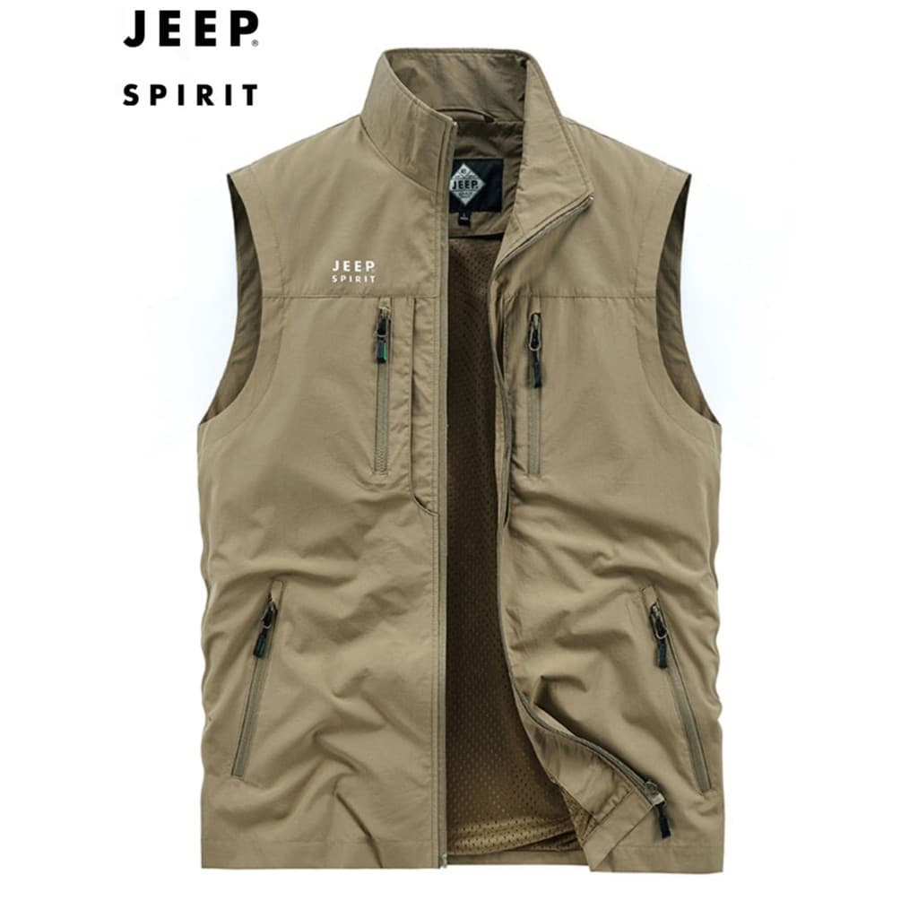 JEEP SPIRIT Colete masculino de trabalho ao ar livre Colete Multi-saco gola alta Colete de secagem rápida Jaqueta Casual