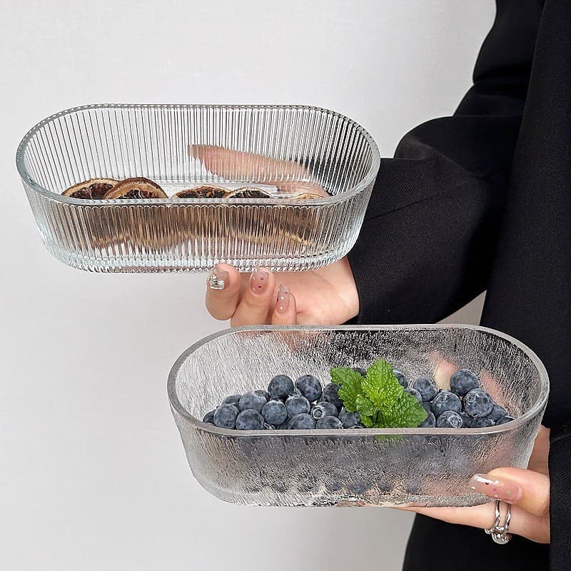 Estilo simples Oval tigela de vidro casa lanche prato prato frutas criativo lanche salada sobremesa tigela