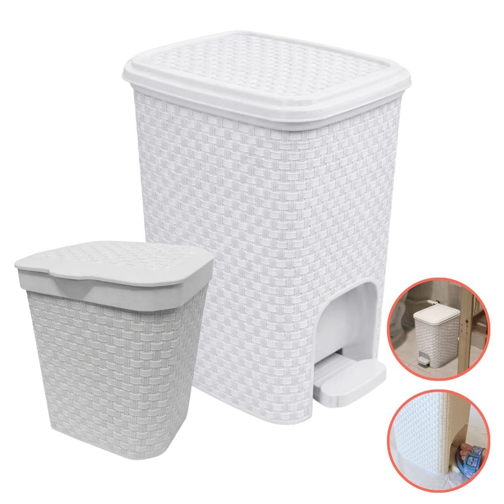 Kit Lixeira 7L Pedal Cesto Lixo 05L Pia Banheiro Cozinha Escritório Cestinho Antiodor Rattan Coletor