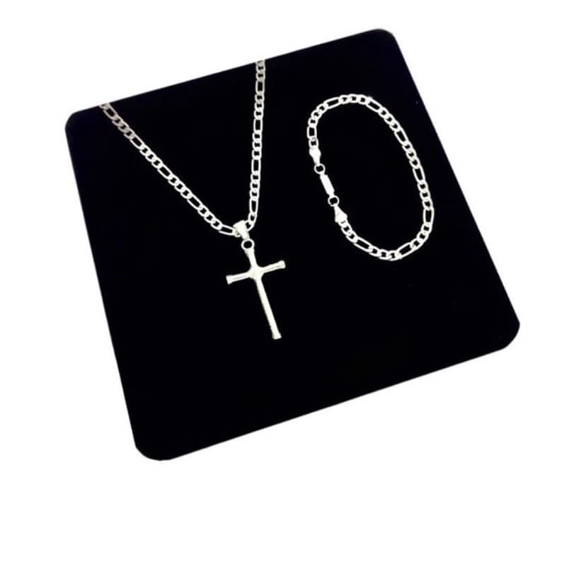 Kit masculino 3x1 Crucifixo Corrente Banhada a Prata 925 + pulseira 01 3x1