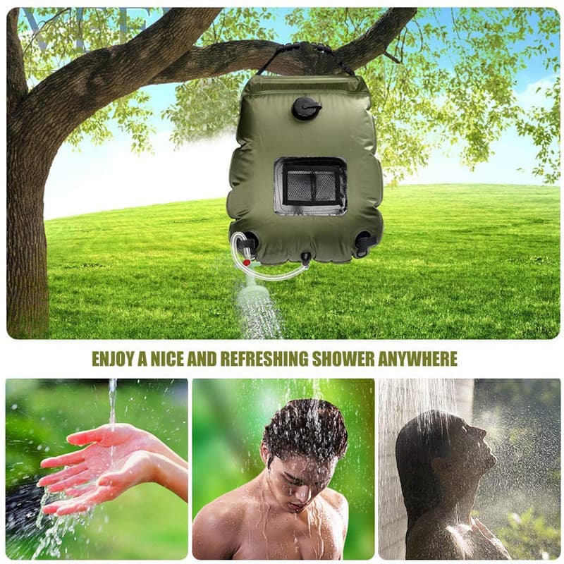 20L saco de chuveiro absorção de calor Solar verde exército 5 galões saco de chuveiro acampamento ao ar livre banho saco