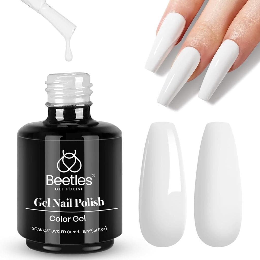 Esmalte em Gel Branco Beetles - 1 unidade de 15ml, Esmalte em Gel Branco para Primavera, Removível com UV, para Arte de