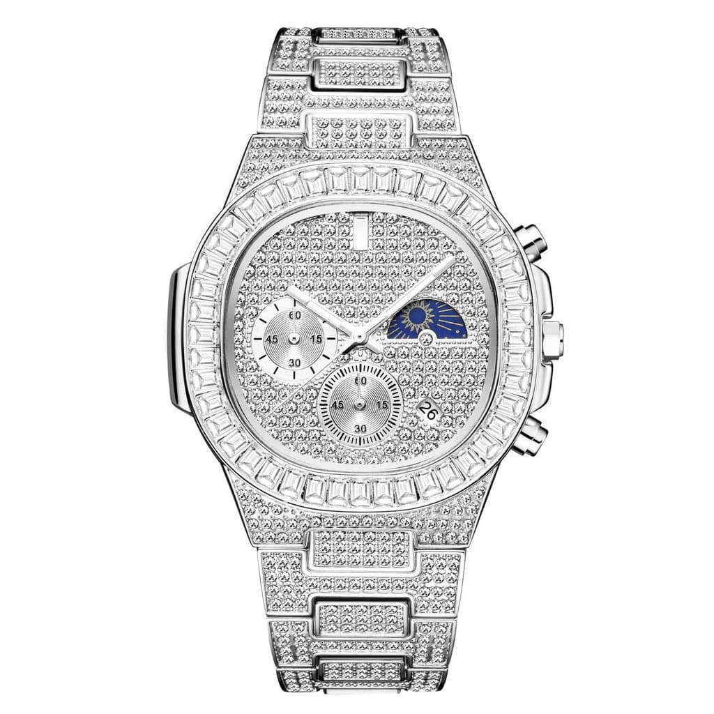 Moda Hip Hop Full Diamond Multifuncional Casual Quartz Relógio Masculino