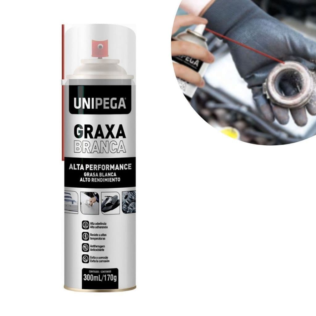 Graxa Branca em Spray Unipega 300ml Alta Aderência de Lítio para Proteção Superior Inodora SB