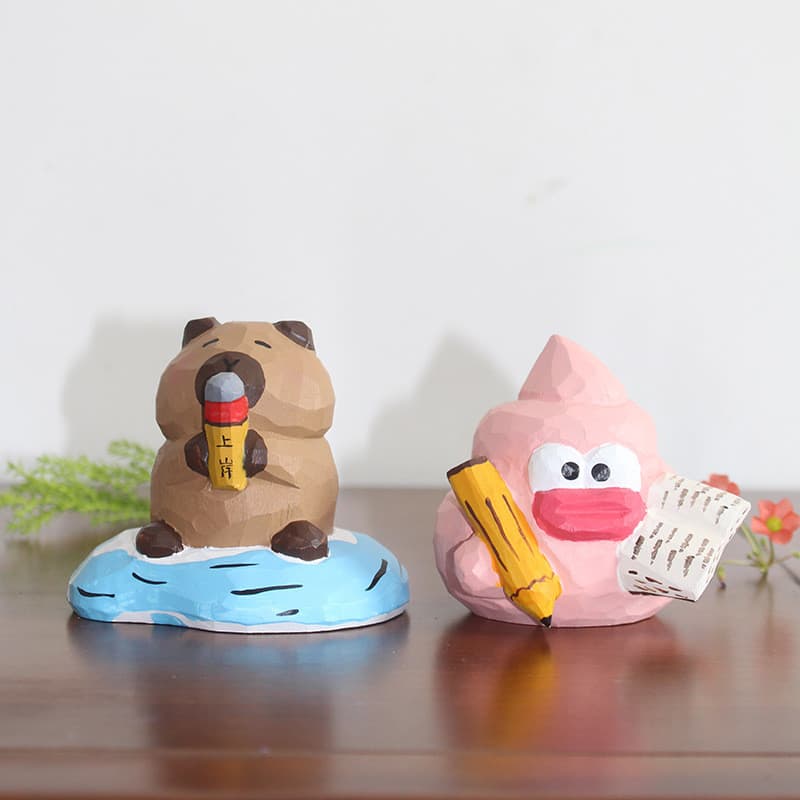 [Estoque pronto] Aoki Fan Blessing Series Escultura em madeira Capivara Ornamentos Presentes Enfeites criativos Acessóri