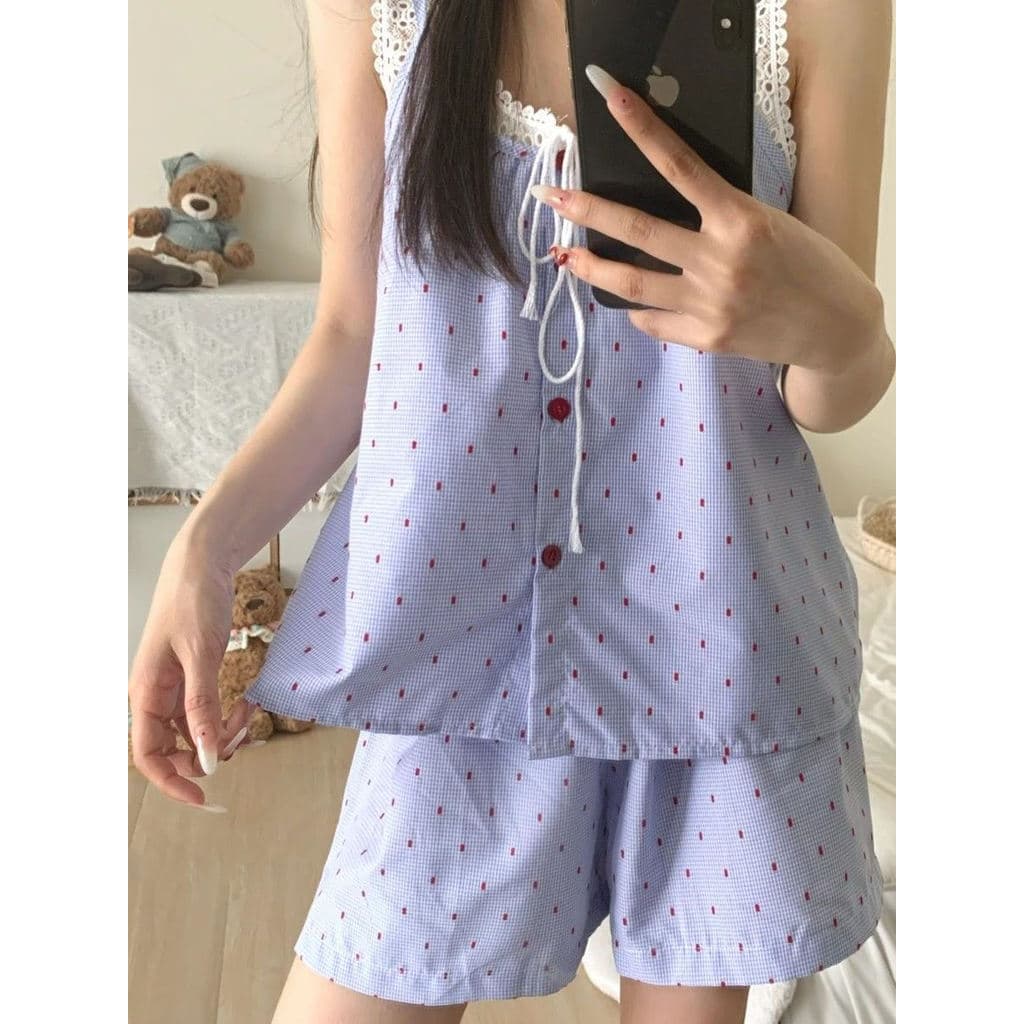 Sling pijamas feminino 2025 novo estilo verão nuvem algodão estilo fino senhoras colete sem mangas Loungewear terno pode